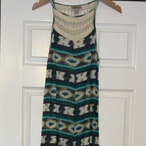 Lucky Brand Ikat Print Crochet Maxi Dress